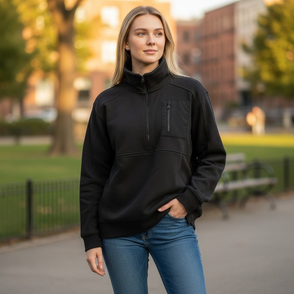 Avia Womens Black Quarter Zip Fleece Pullover Side Zip Sweatshirt Size M 8-10